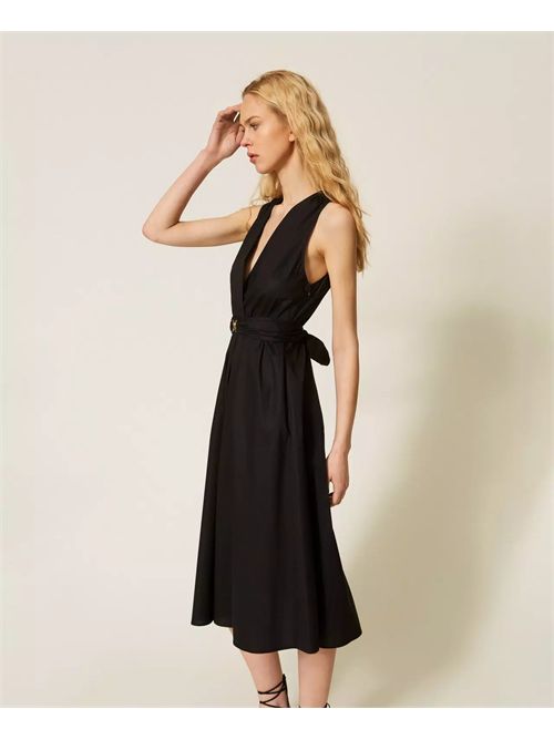 Abito longuette in popeline con cintura logo TWINSET | TT2161/00006